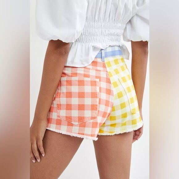 Anthropologie Farm Rio Colorful Buffalo Gingham Check Frayed Shorts, Size Medium - Picture 3 of 11
